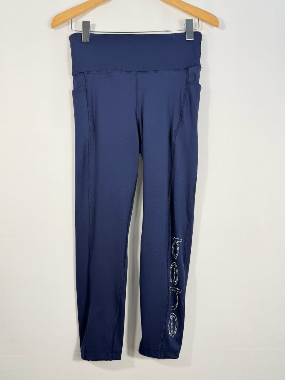 Bebe Sport Capri Yoga Pants Navy Blue Large NWT Rhinestone Logo Activewear